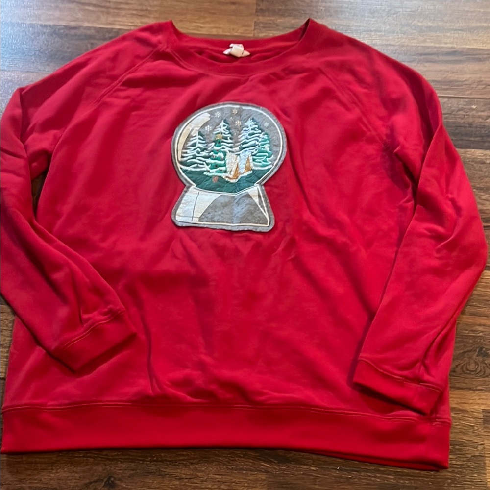 Bethany Mota Red Crewneck Sweatshirt with Snow Globe Design